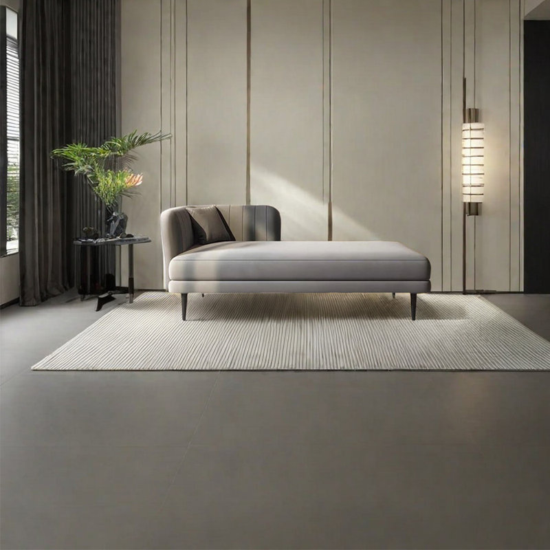 Chaise longue rembourrée Tione, Gris, Accoudoir à gauche (vu de face)