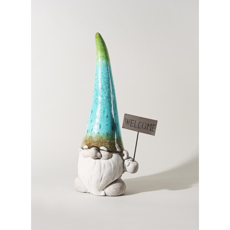 Gnome félin avec signe de bienvenue