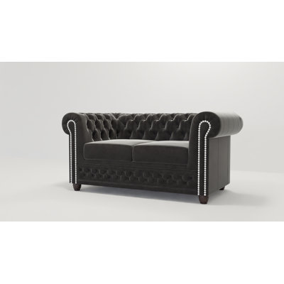 Chesterfield Hanna 2 Seater Sofa with Sleeping Function Made of Velvet Fabric with Solid Wood Legs