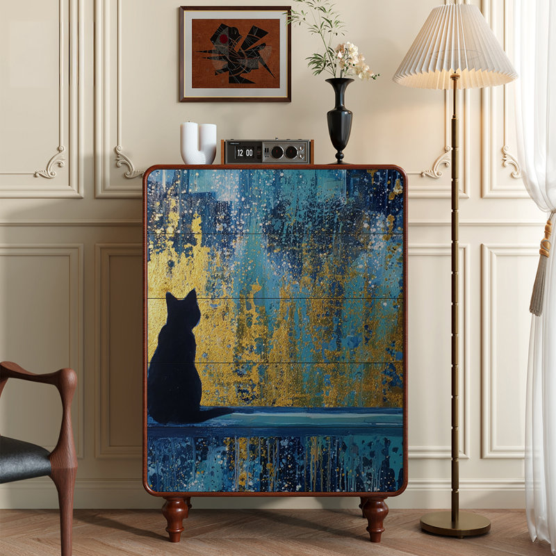 Commode 5 tiroirs Whimsical Cat Design