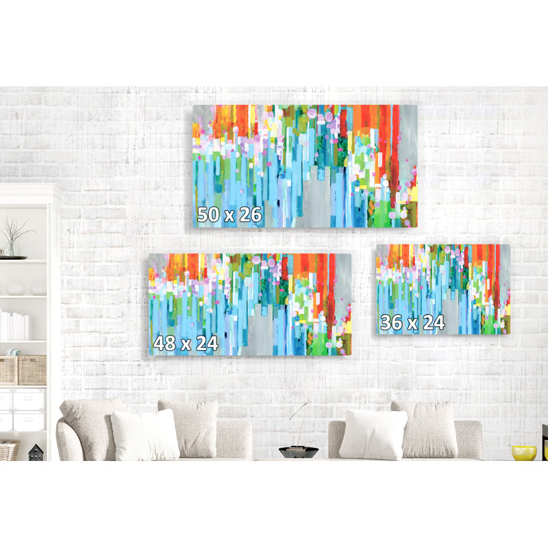 Rayures arc-en-ciel, bleu clair, rouge, jaune, orange, abstrait, H 16 po x l 24 po x P 1,5 po