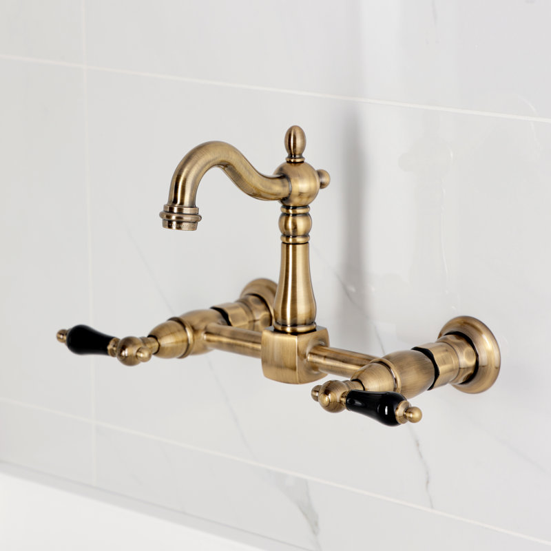 Kingston Brass Duchess Double-Handle 2-Hole Wall-Mount Bridge Kitchen Faucet, Antique Brass