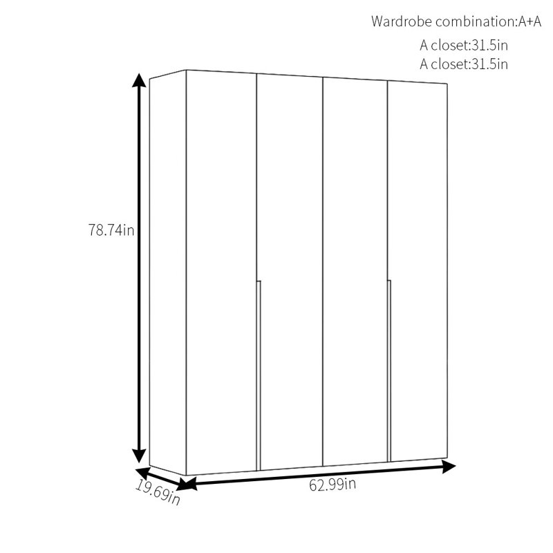 Armoire simple en noyer moderne, H 78,74 po x l 62,99 po x P 19,69 po