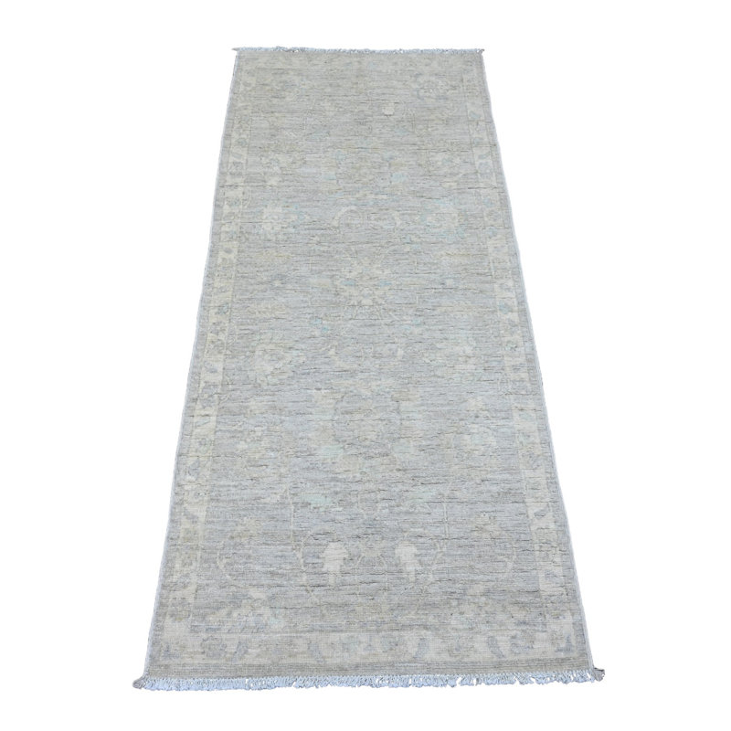 Tapis oriental gris nuageux 2 pi 6 po x 5 pi 9 po Peshawar délavé avec motif de feuilles délavées, teintures naturelles, 100% laine