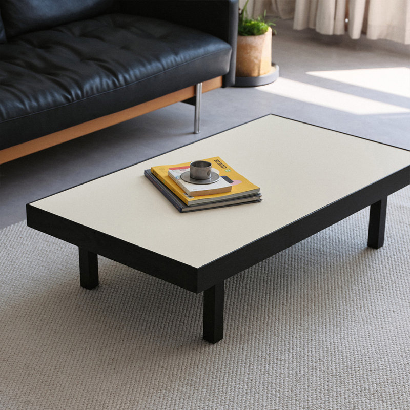 Table basse noire en bois massif, Blanc/Noir
