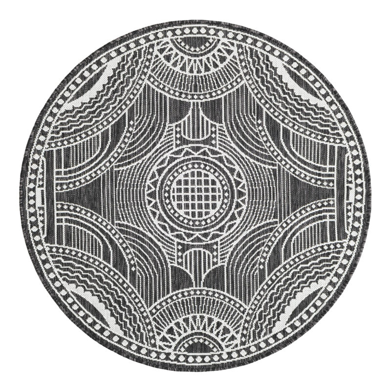 Tapis d'extérieur traditionnel intérieur / extérieur, Rond 4 pi 1 po
