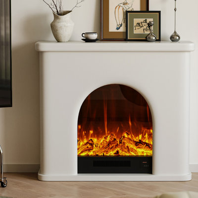 Beige Manufactured Wood Electric Fireplace