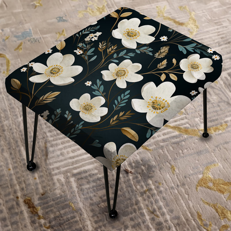 Mystic White and Teal Splendor Gardens - Repose-pieds rectangulaire floral