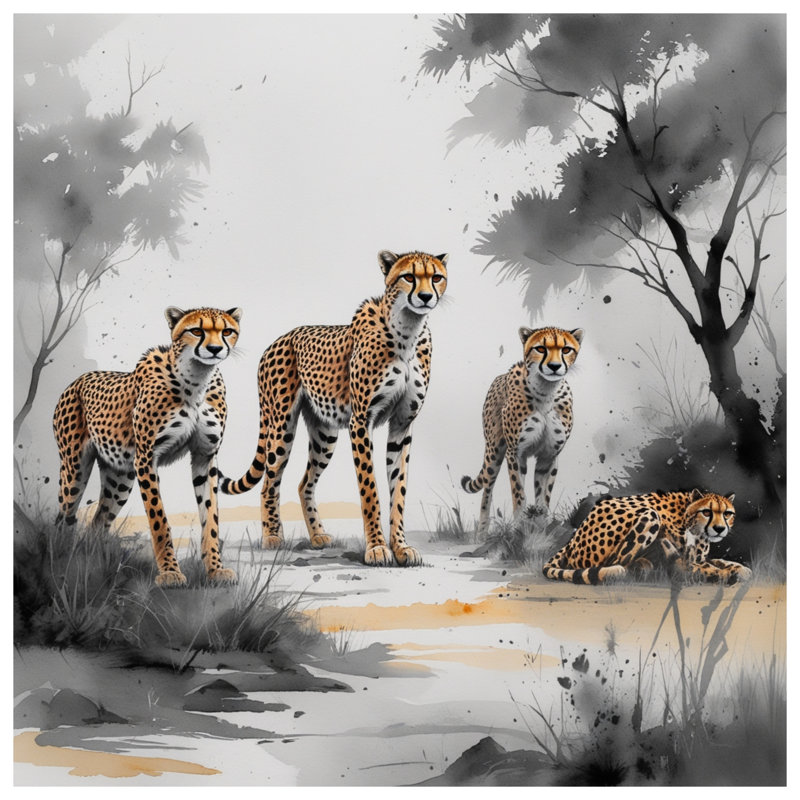 Housses de couette Cheetah Family Illustration, Lit simple