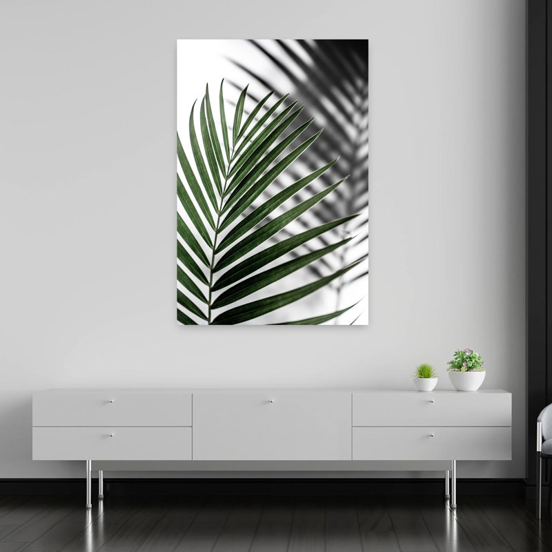 Vibrant Green Palm Leaf Abstract Contemporary Minimalist Palm Nature Plant Wall Art Print 1 Piece Wrapped Canvas Wall Art