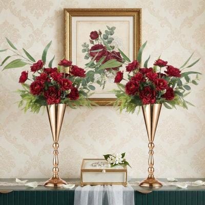 Metal Wedding Centerpieces Vase, Gold Centerpieces Table Tall Crystal Flowers Stand Wedding Flower Holders Crystal Chandelier for Anniversary Ceremony Party Birthday Event Home Decoration.