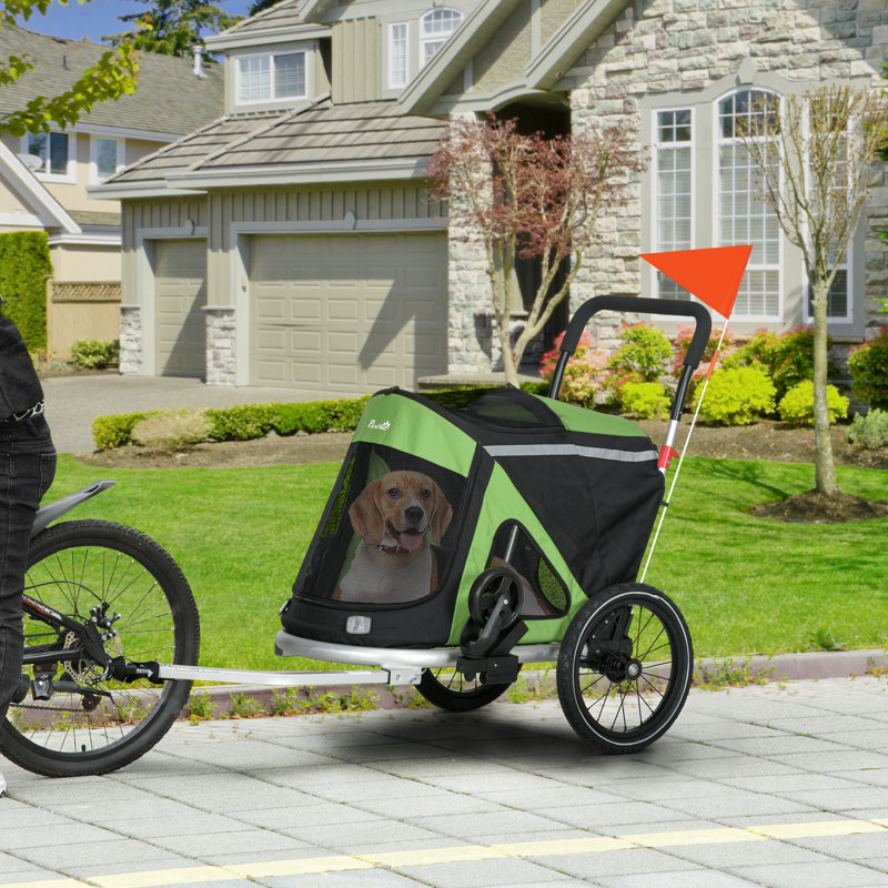 Green Foldable Dog Bike Trailer with Aluminum Frame