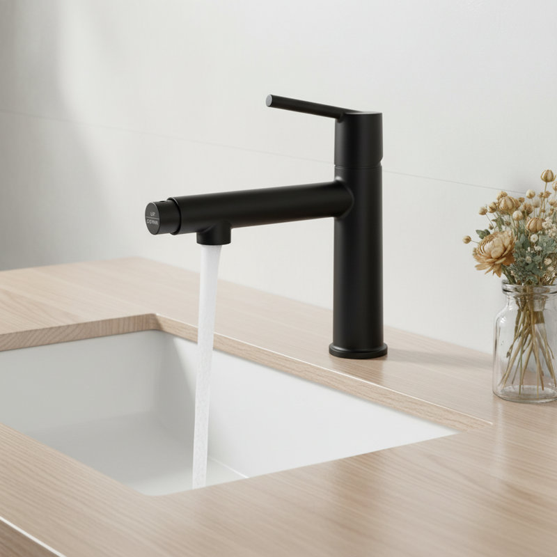 Modern 2-in-1 Fountain Bathroom Faucet(Set of 2), Matte Black