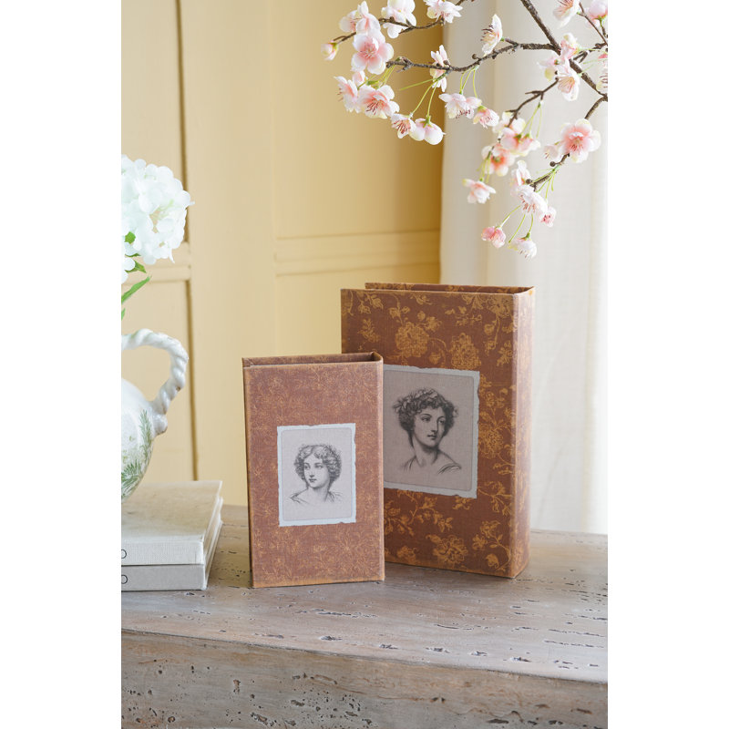 S / 2 boîtes à livres décoratives avec des Portraits élégants de dame au milieu de motifs floraux dorés