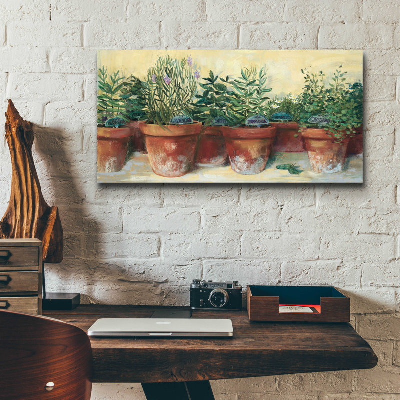 "Herbes en pot I" par Carol Rowan, H 12 po x l 24 po