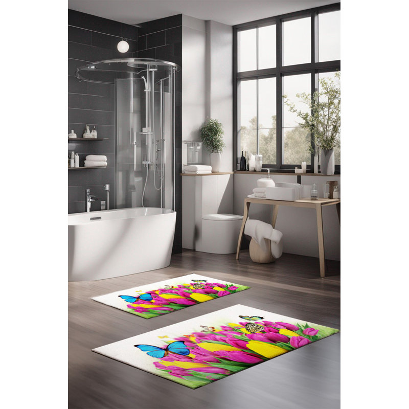 Ensemble de tapis de bain de luxe Eakly (2 pièces), 100% polyester, 16,0 x 23,6 pouces et 23,6 x 39,4 pouces | Conception antibactérienne antidérapante, hauteur de poils de 0,3 po | Lavable à la machine, durable et facile à nettoyer | Idéal pour la décoration de salle de bain