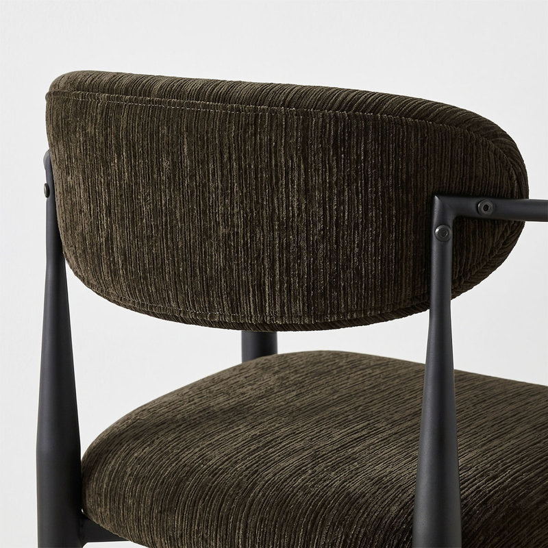Ensemble de 6 chaises en chenille rembourrées avec dossier incurvé et structure en métal, Brun