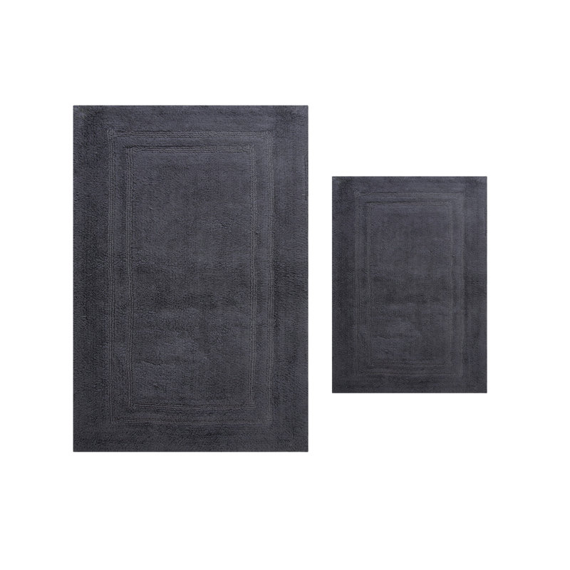 Tapis de bain luxueux 100% coton (ensemble de 2) réversible, Gris, Ensemble de 2 pièces (24 po x 40 po, 17 po x 24 p