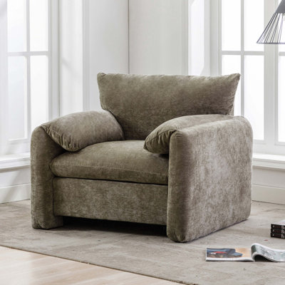 Fauteuil d'appoint surdimensionné en chenille de style moderne avec canapé-lit simple de 38,6 po de largeur pour salon, chambre à coucher, vert