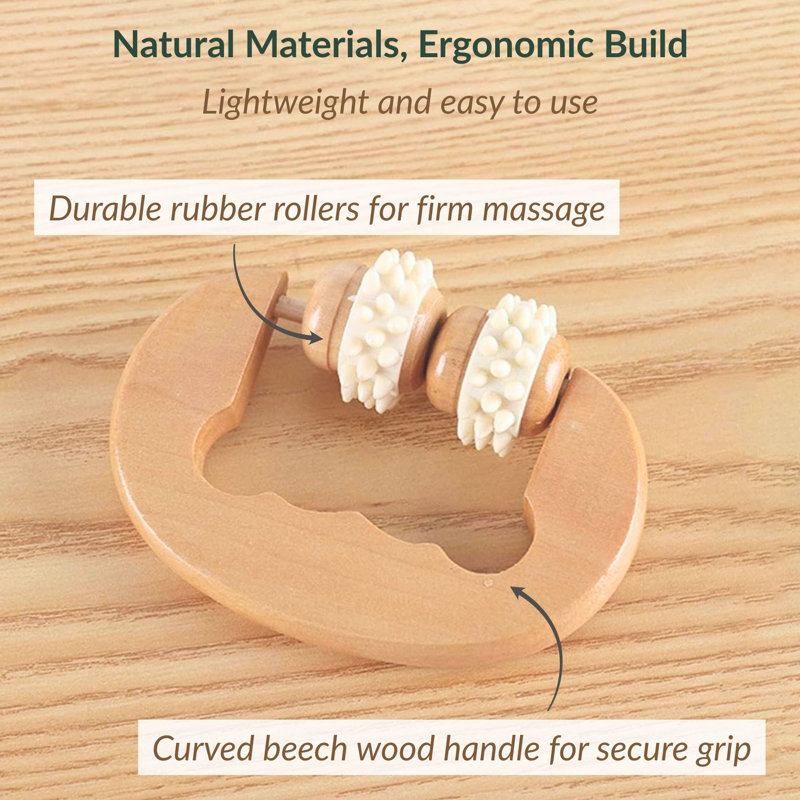 Natural Wooden Handheld Massage Roller - Dual Spiked Rollers