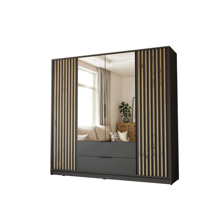 Aberham 4 Door Wardrobe, Graphite/Artisan oak