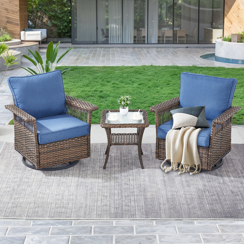 Tapash Emilka Outdoor Wicker Swivel Glider Chairs Set Of 2 With Cushions & Wicker Glass Side Table  Stylish Rattan Rocking Chairs For Relaxing On Patios, Decks, And Gardens