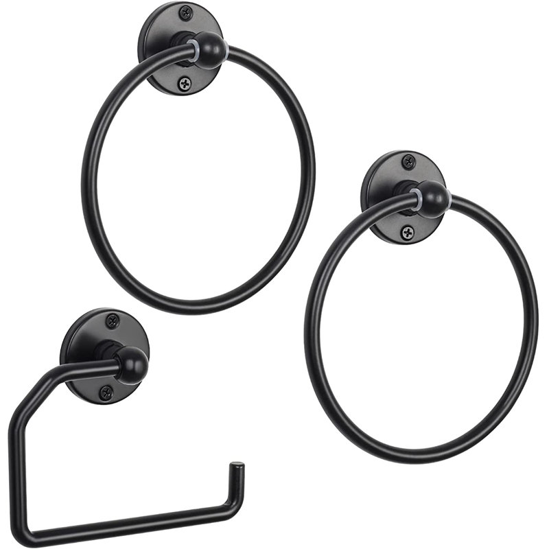 Ensemble de quincaillerie de salle de bain 3 pièces, porte-serviettes en acier inoxydable noir et porte-papier hygiénique, noir