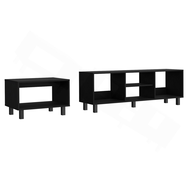Carter 2 Piece Living Room Set, Streamlined With TV Stand And Coffee Table, Black