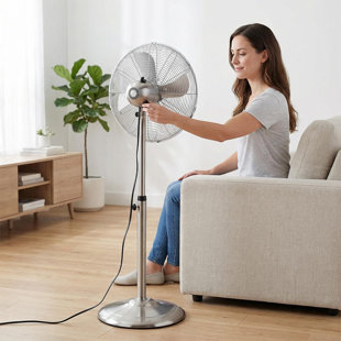 49.5"H Vintage Industrial Pedestal Fan, Metal Oscillating Fan With Pure Copper Wiring Motor, Adjustable Height, 3-Speed, Retro Design