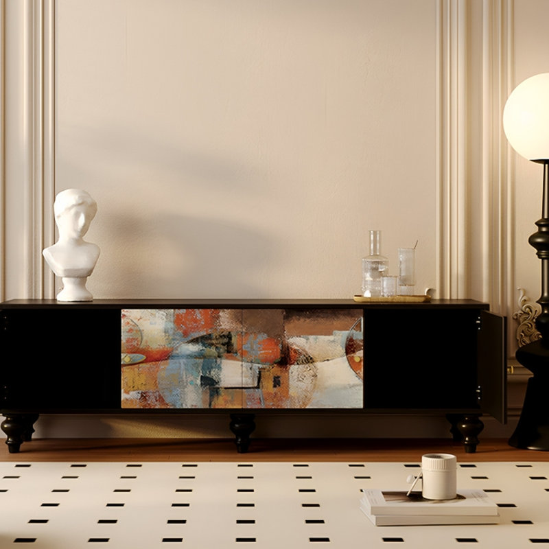 Meuble télé en pin avec panneaux à motifs, H 21,65 po x L 86,61 po x l 15,75 po