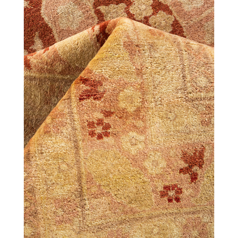 Tapis unique noué à la main Harlee - jaune, 12 pi 6 po x 15 pi 3 po