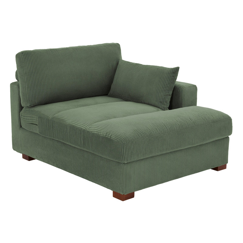 Chaise longue rembourrée avec coussin et pieds en bois massif l 42 po Stoneville, Vert, Face à la gauche