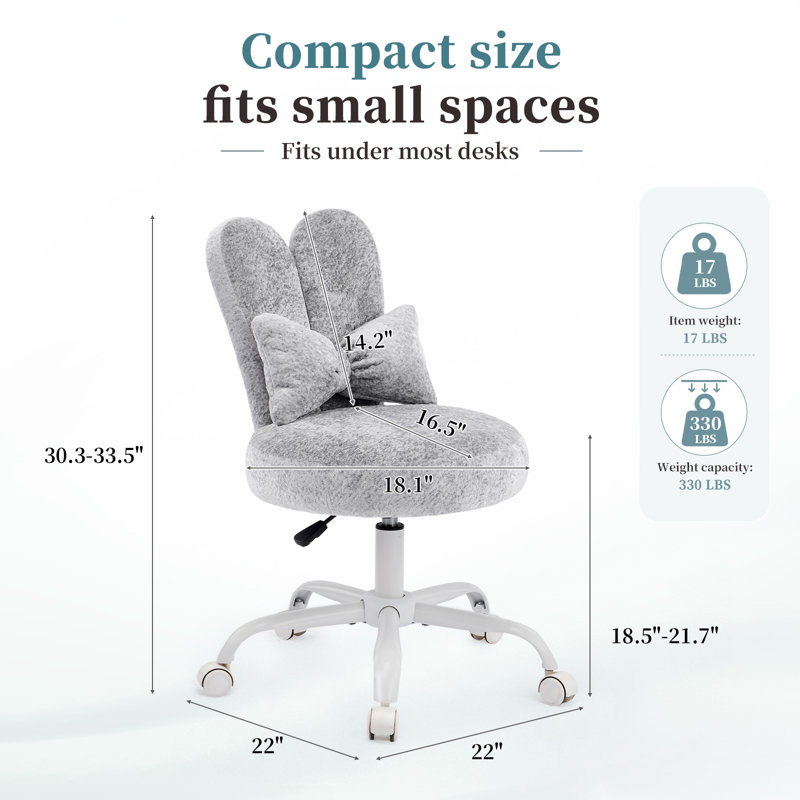 Adjustable Bow Velvet Bunny Ear Swivel Accent Chair Office Chair For Home Office Vanity, Gray
