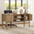 2 Piece Office Set, 56" Executive Desk & Set Of 2 Cabinets With Glass Door, Oak