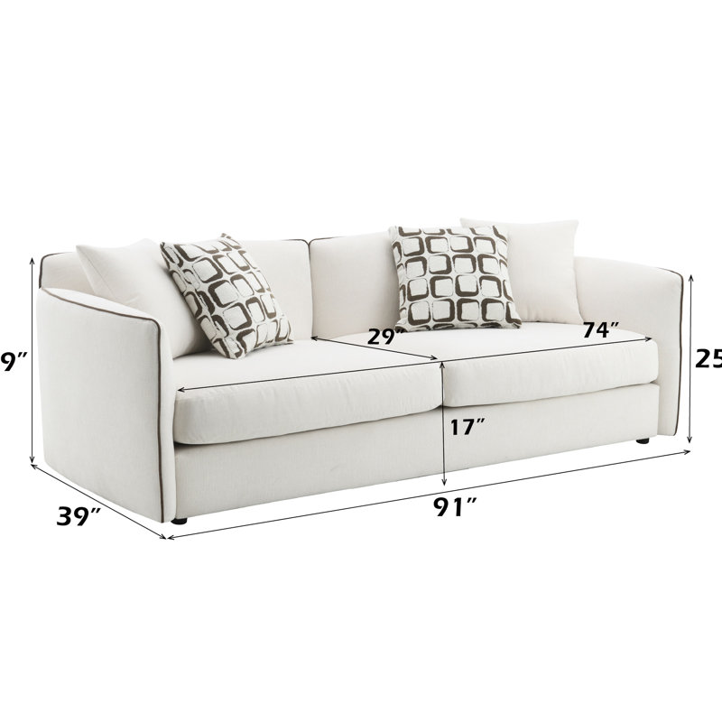 Chenille beige, housses amovibles à 2 places, structure intérieure en bois, largeur de 74 po, capacité de poids de 660 lb, profondeur de 29 po en chenille, mousse complète, 4 coussins, pieds en plastique, largeur de produit de 91 po