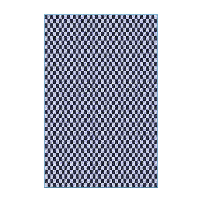 Tapis bleu à carreaux en laine, Rectangle 7 pi x 9 pi