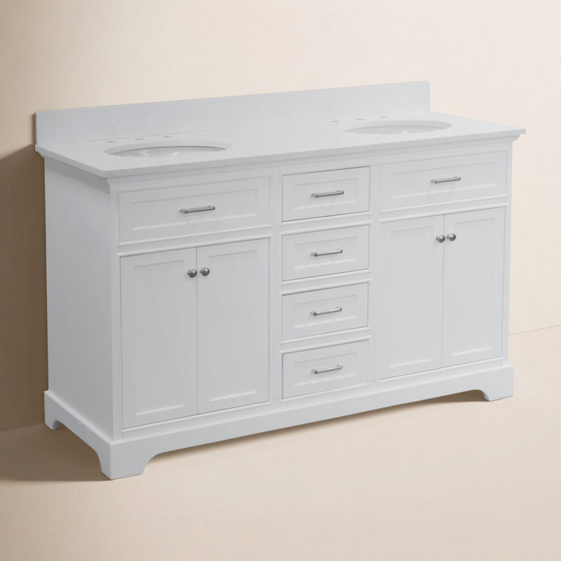Ensemble de meuble-lavabo double 60 po Ronnie, Blanc, Quartz