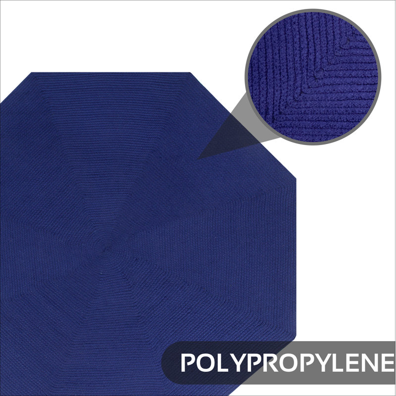 Vienne Solid Color Machine Made Braided Polypropylene Indoor Outdoor Area Rug, Octagonal 12', Navy
