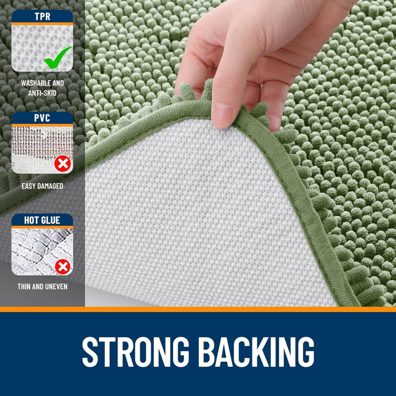 Sage Green Extra Soft Chenille Bath Rug with Rubber Backing