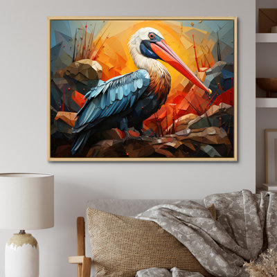 Orange Pelican Coastal Geometric II - Animals Canvas Wall Art