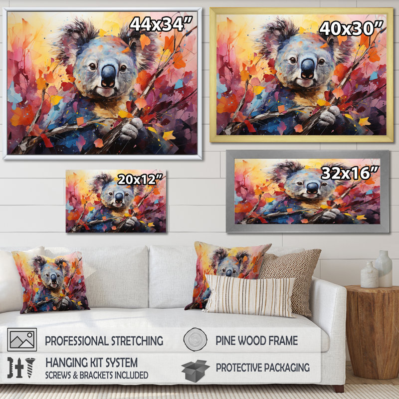 Koala Koalas Serenity Collage II - animaux, art mural salon, H 30 po x l 40 po, Toile tendue