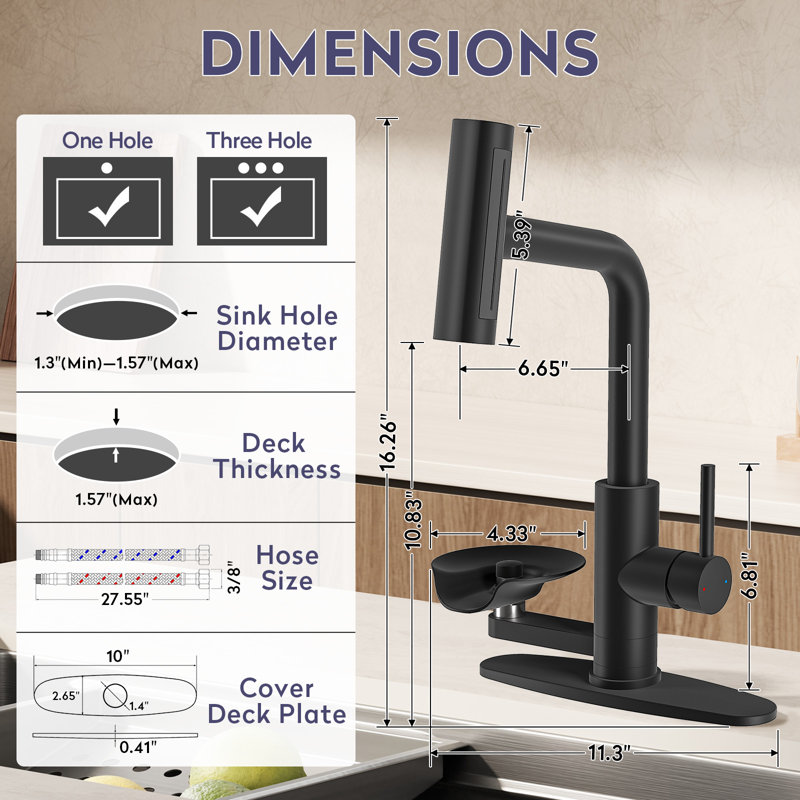 Mate Black Pull Down Kitchen Faucet With Integrated Glass Rinser And Waterfall Mode, Mate Black