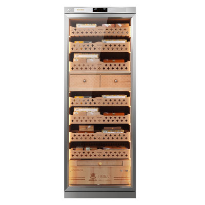 RACHING Stainless Steel Humidor Cabinet, 450L Large Capacity CT48A Cigar Humidor for Cigar Display,Storing&Aging, Spanish Cedar Drawers&Liner -Silver