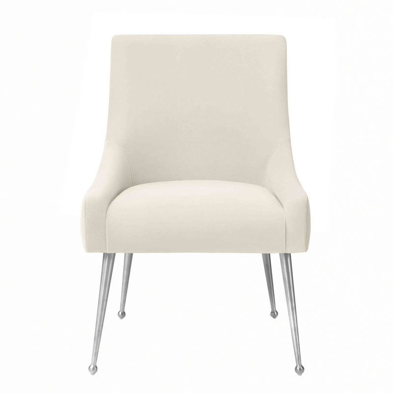 Firkins 18.5'' H Velvet Upholstered Side Chair, Silver, Beige