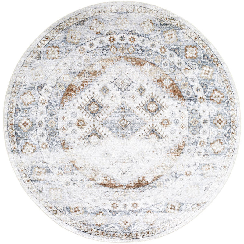 Janiaha Washable Oriental Indoor Rug, Round 6'7"
