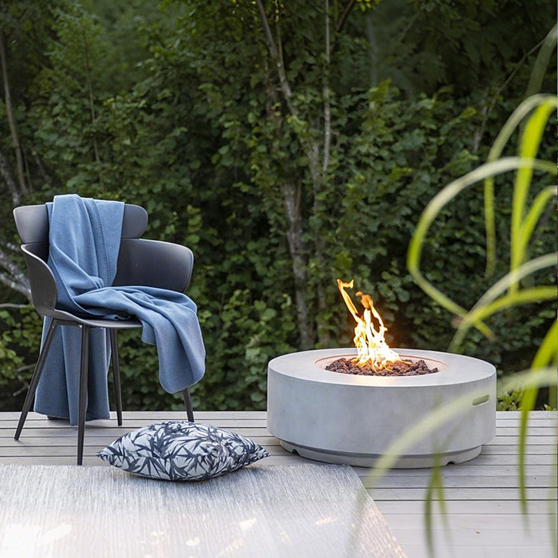 11“ H x 30" W Outdoor Propane Round Concrete Fire Pit Classic Table 50000BTU