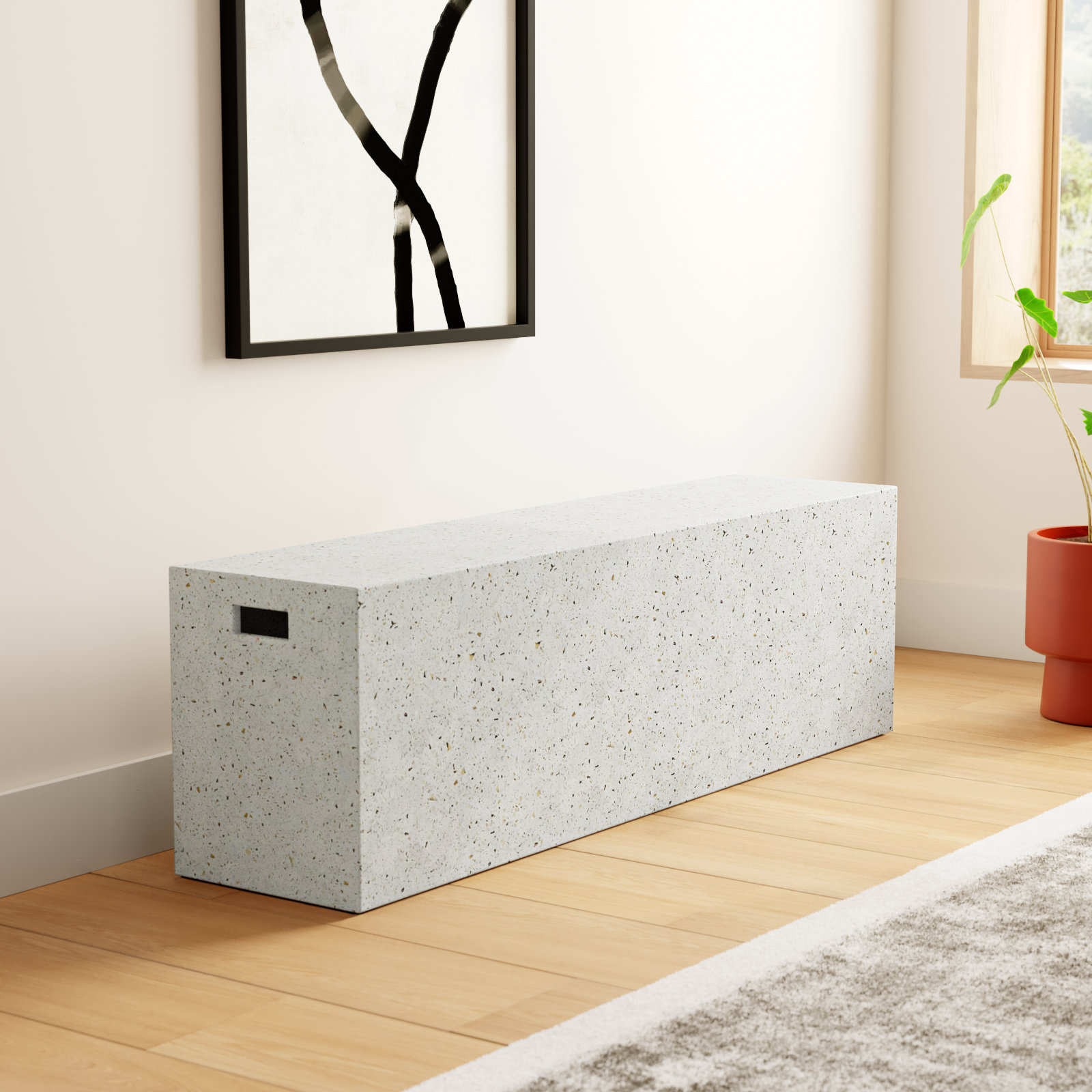 Kareen Bench, Ivory Terrazo, 18"H x 60" W x 14" D