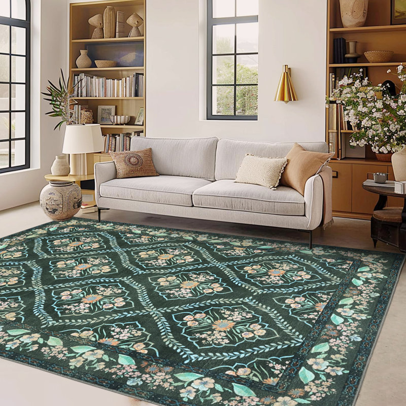 Tapis rétro délavé antidérapant lavable à la machine - à poils courts, ne perdant pas ses poils pour chambre à coucher, salon, dortoir - 9 x 12 pi (274 x 366 cm), couleur noire, spécifications américaines