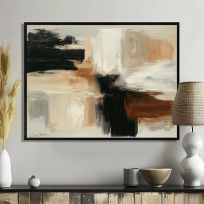 "Black and Brown Brushstroke", peinture abstraite sur toile noire