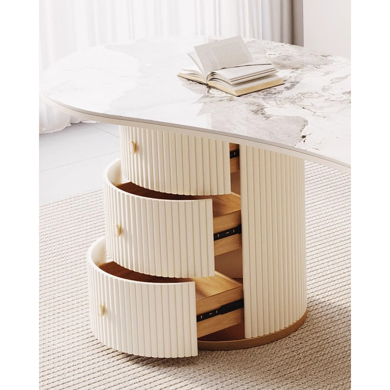 Bureau de luxe en pierre frittée clair, H 29,53 po x l 62,99 po x P 27,56 po